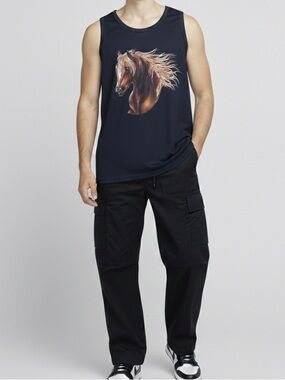 Supreme Navy Blue Tank Top with Brown Horse Graphic